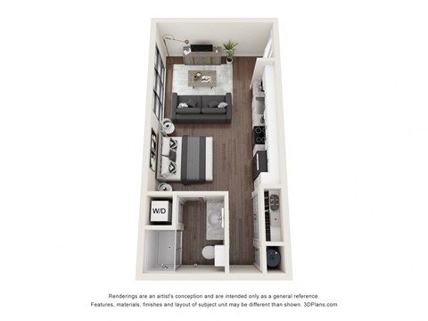 Floor plan for studio, 1 bath, 465 sqft